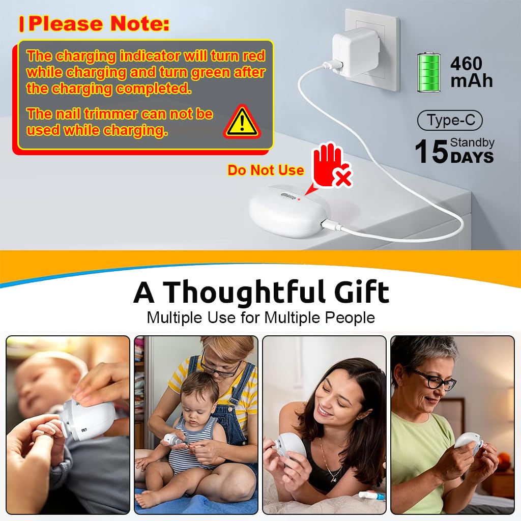 MAYCREATE Electric Nail Clipper with LED and 2 Speeds featuring USB Rechargeable 500mAh Battery