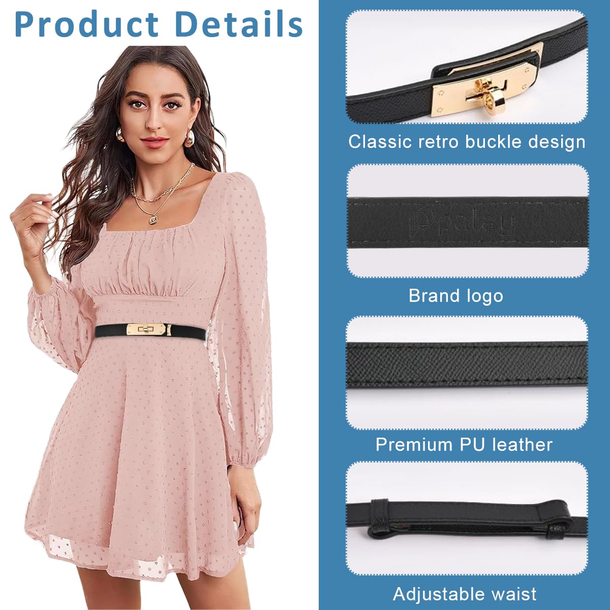PALAY Waist Belt for Women Dresses featuring Turn Lock Buckle and PU Leather | 2PCS 70–95cm
