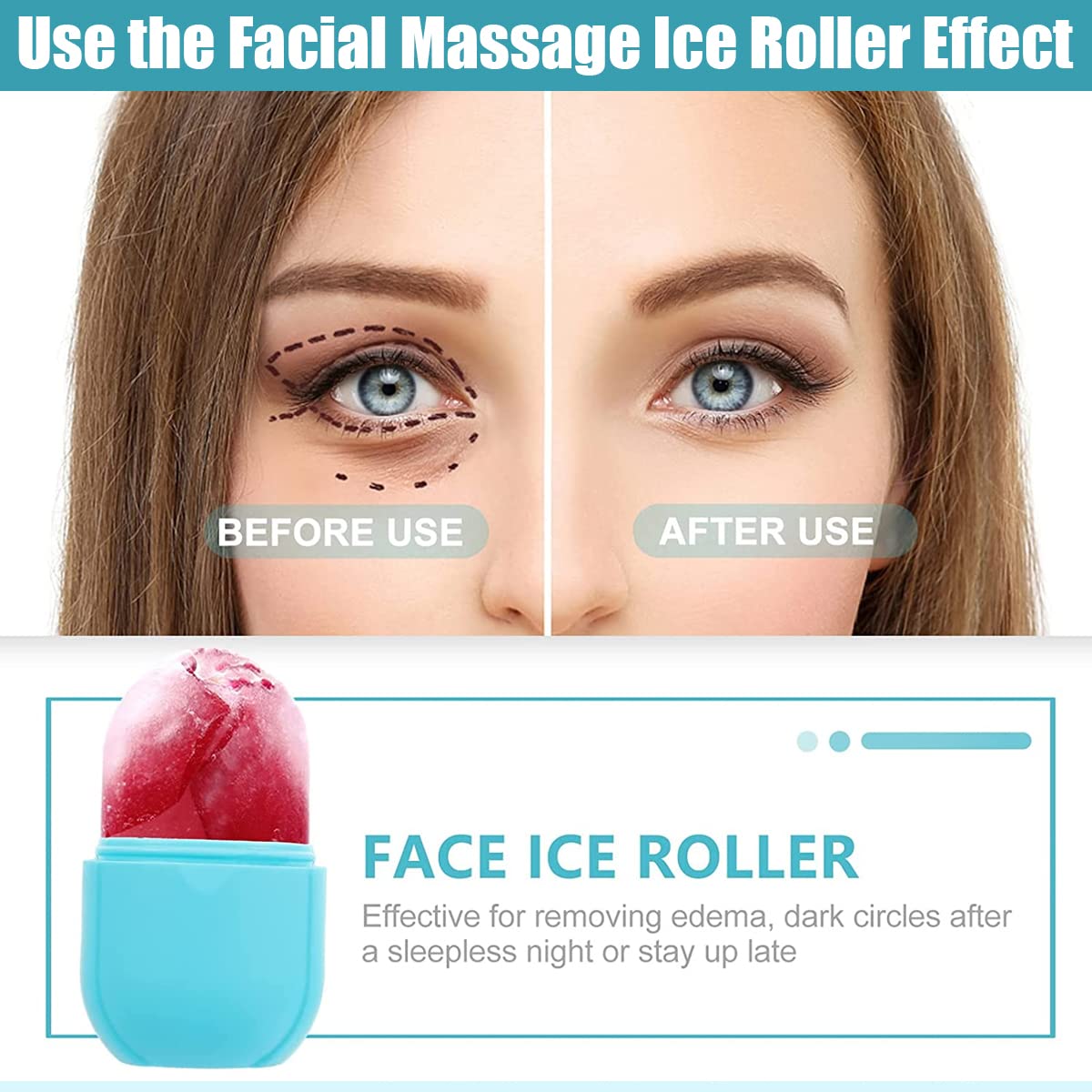 ZIBUYU® Ice Face Roller for Swelling, Skincare Gift, Reusable Silicone Ice Facial Roller, Ice Bag Alternativefor Eliminate Edema,Ice Cube Moldfor Women, Calm Skin & Shrink Pore