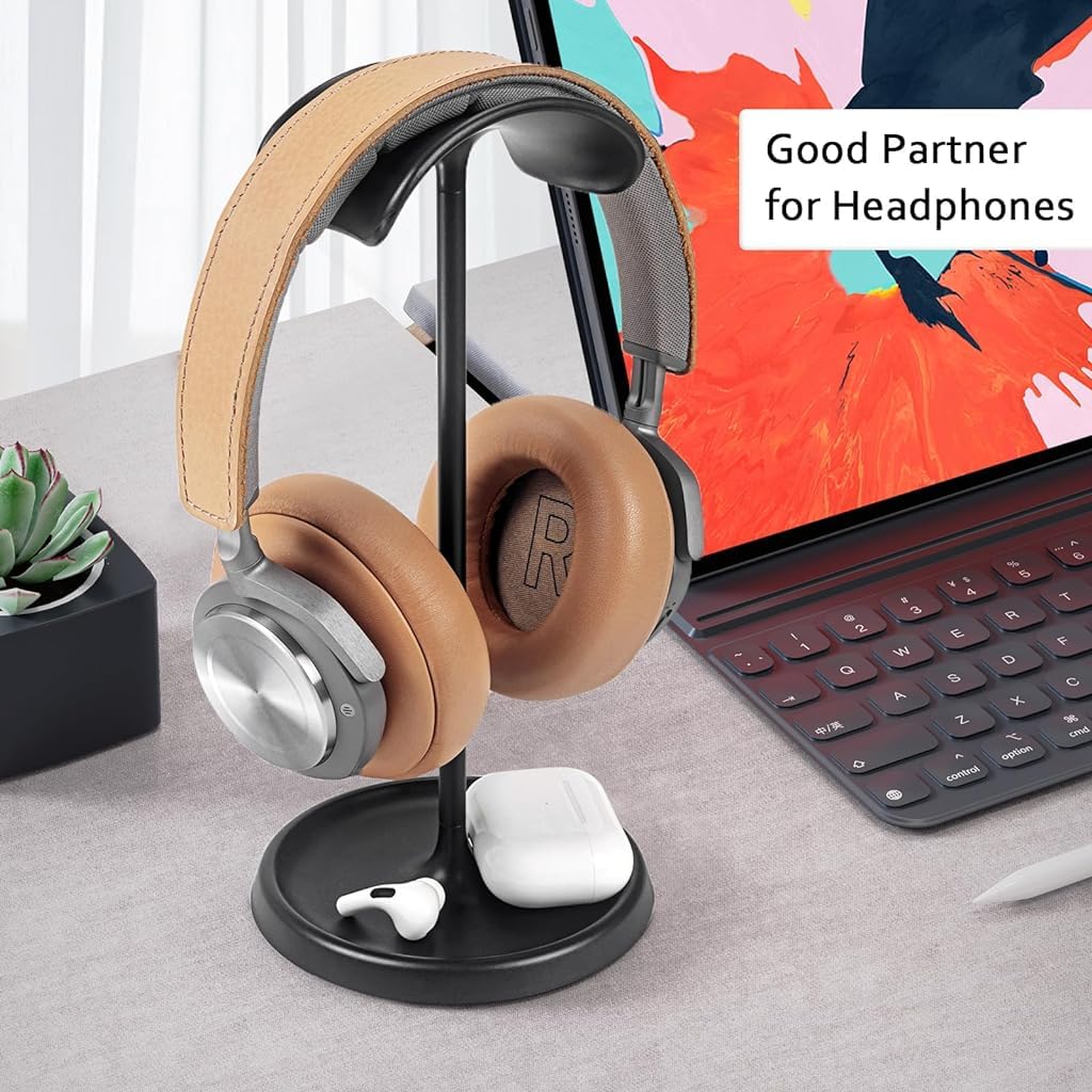 ZORBES Headphone Stand for Gaming Desk with Weighted Metal Base and Curved Headband Holder | Minimalist Organizer for Workspaces