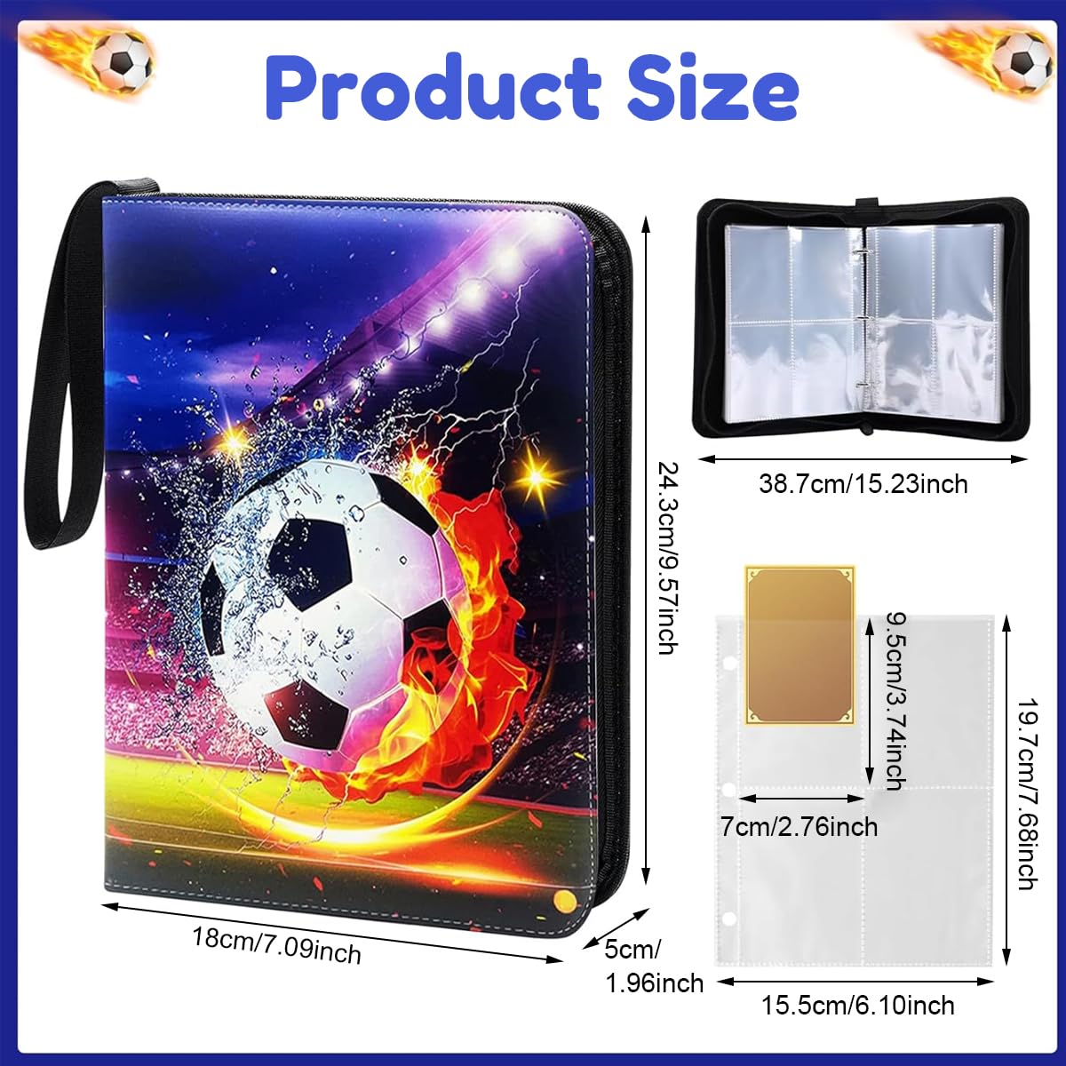 PATPAT Soccer Card Binder for Collectible and Game Cards with 400 Pockets and Zipper Closure | Waterproof PU Cover Organizer