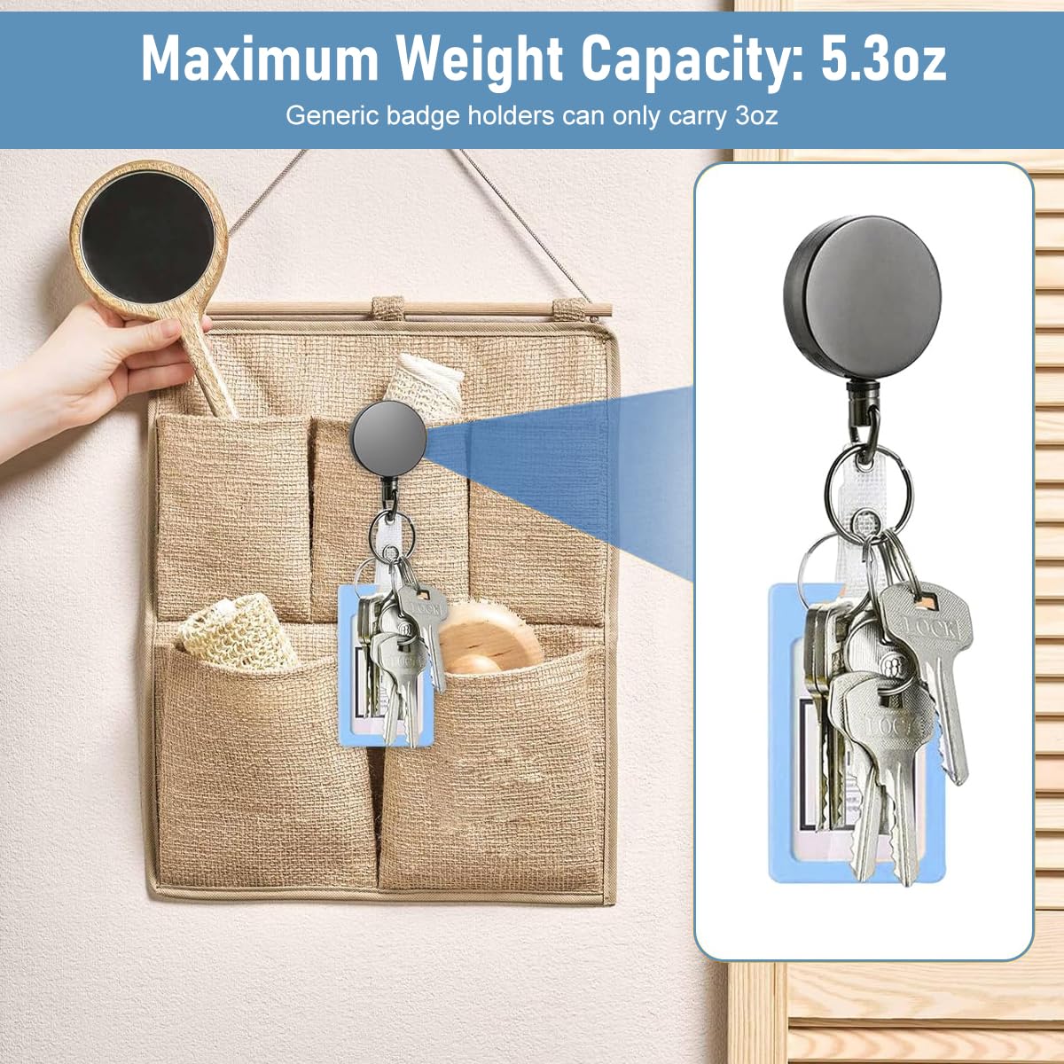 Climberty ID Card Holder for Work and Keys with 27.5 in Pull Cord and Metal Casing | Glossy Black