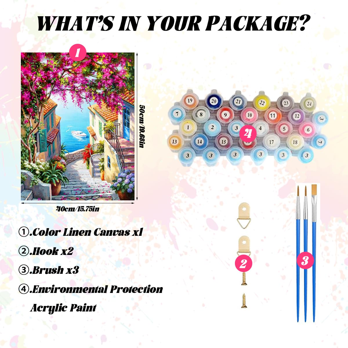 HASTHIP Paint by Numbers Art Kit for Wall Decor featuring Mediterranean Dreamscape 16x20 in | DIY Acrylic Oil Canvas Craft Set