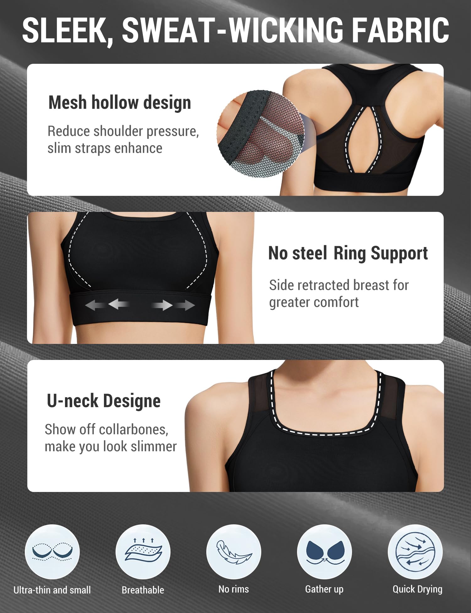 Venzina Yoga and Running Sports Bra for Women with Removable Pads and Racerback | Breathable Mesh Longline Crop Top