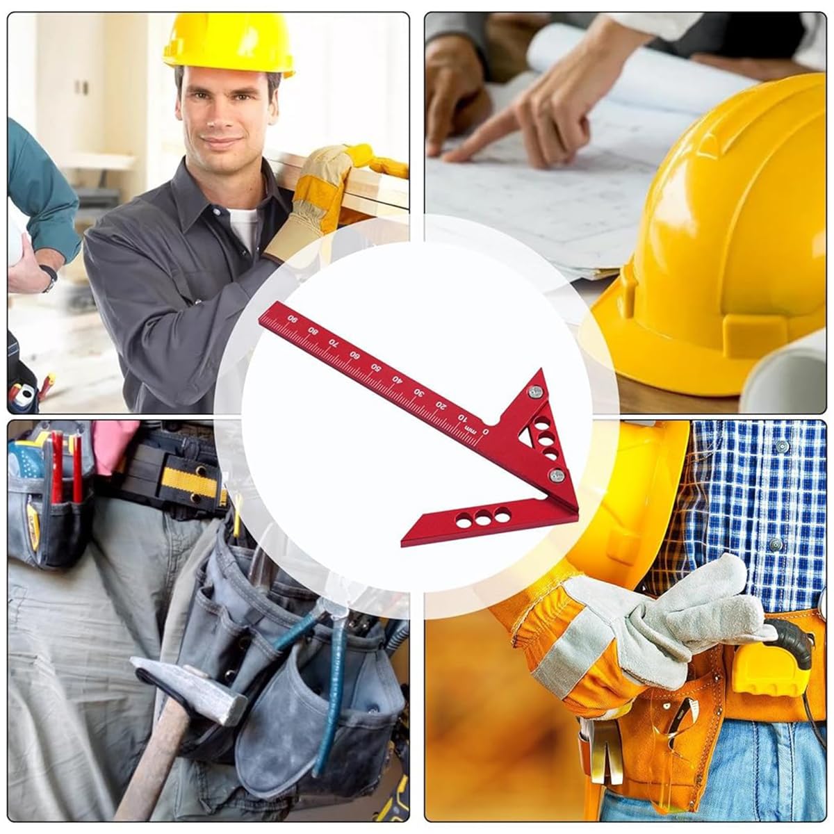 Serplex Right Angle Scribing Ruler for Woodwork featuring Arrow‑Shaped 90° and 45° Guide | Red Aluminum Alloy 3PCS
