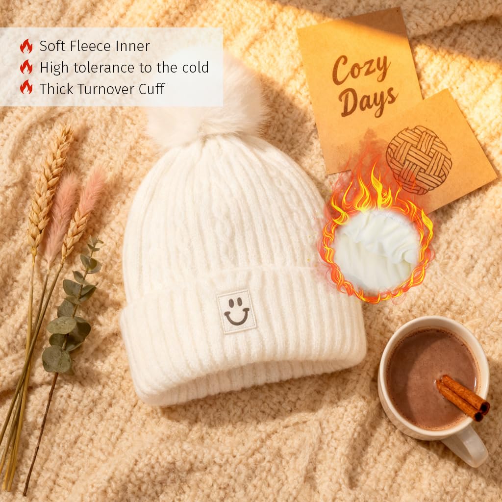 Zibuyu Winter Caps for Women with Thick Wool Yarn and Pom Pom | Warm Ear Coverage Beanie