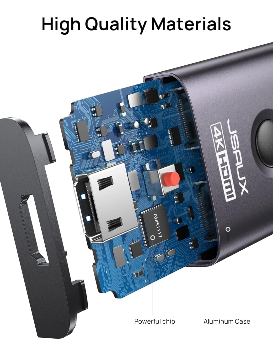 JSAUX HDMI Splitter for 4K 60Hz Display with 1.3ft Cable featuring Bi-Directional Switch | Aluminum Alloy Case