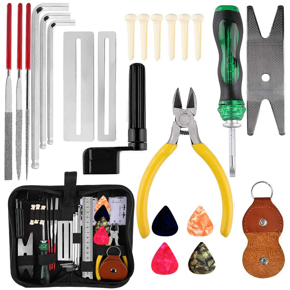 Serplex® 26Pcs Guitar Repair Tool Kit Guitar Maintenance Kit with Wire Plier String Organizer Fingerboard Protector Hex Wrenches Files String Action Ruler for Electric Guitar, Ukulele, Bass Banjo