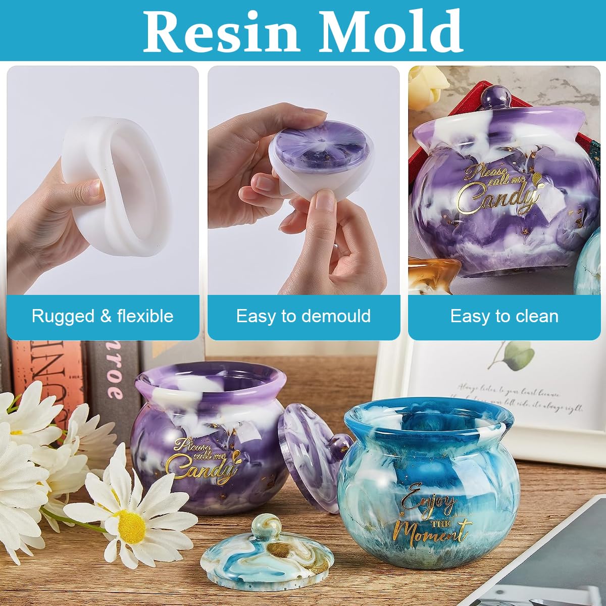 HASTHIP Jar Resin Molds for DIY Jewelry Storage and Home Décor featuring Lid Mold | Flexible Silicone for Easy Demolding