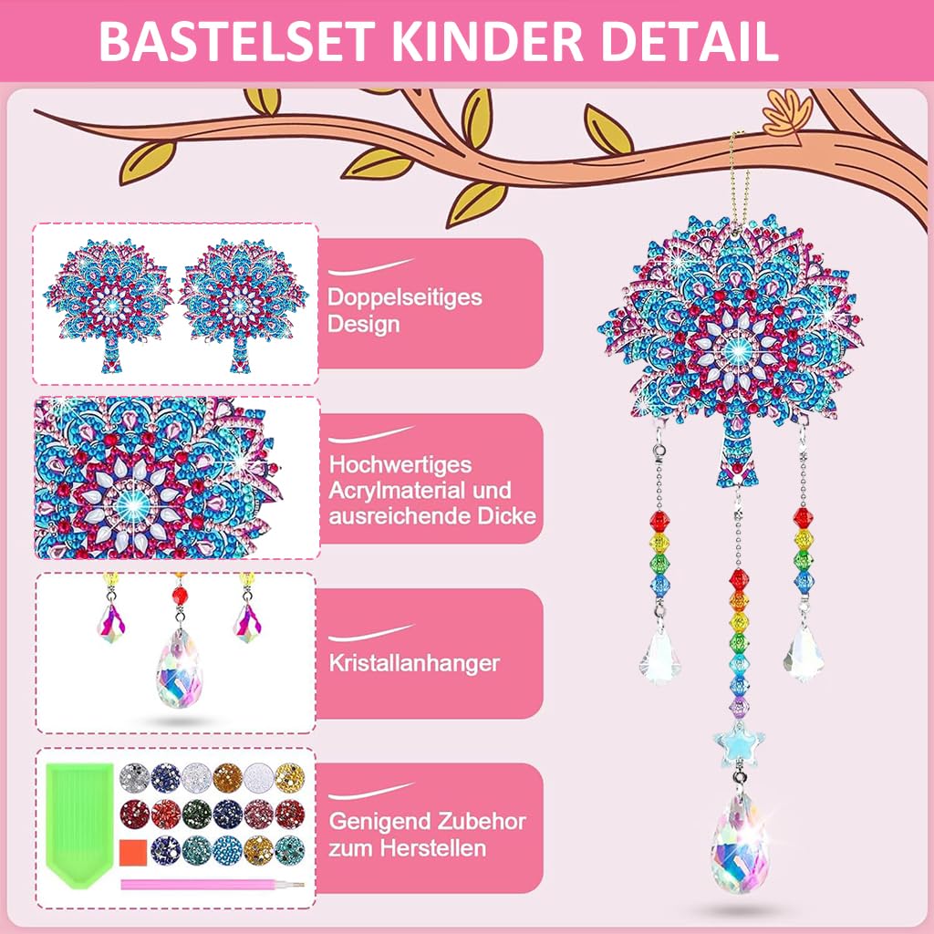 HASTHIP® 3pcs DIY Diamond Painting Kit for Kids & Adults Mandala Wind Chime DIY, with Tools and Accessories, 20cm/7.87 Inches