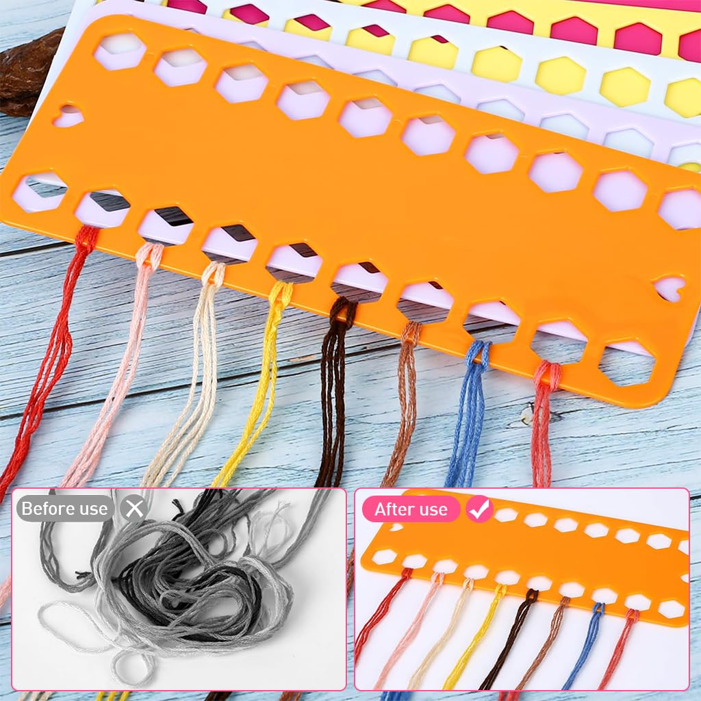 HASTHIP Embroidery Thread Cards for Cross Stitch with Dual Row 20 Slots | 10 Color Plastic Set