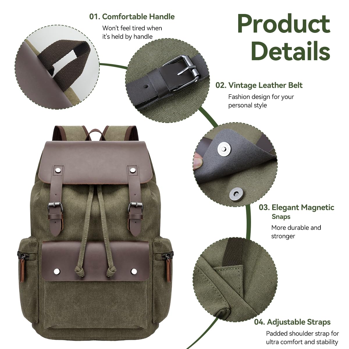 Zibuyu Travel Bag for Men featuring 15.6 inch Laptop Compartment and Drawstring Closure | Sustainable Canvas and Vegan Leather Brown Backpack