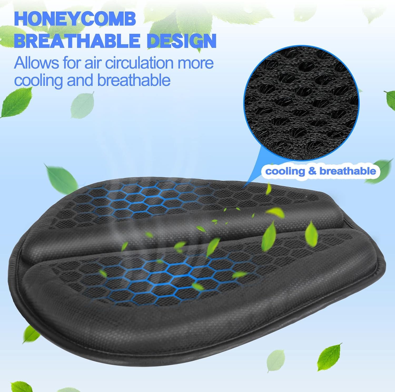 STHIRA Motorcycle Seat Cushion Gel Pads 2 Pcs for Long Rides with 3D Honeycomb Structure and High‑Density Gel | Breathable Comfort for All‑Season Use