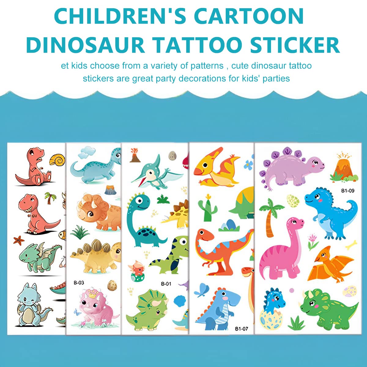 MAYCREATE 30 Sheet Cartoon Tattoo Sticker for Kids, Kids Waterproof Dinosaur Temporary Tattoos for Birthday Parties, Group Activities, Cute Cartoon Dinosaur Tattoo Sticker Tattoo