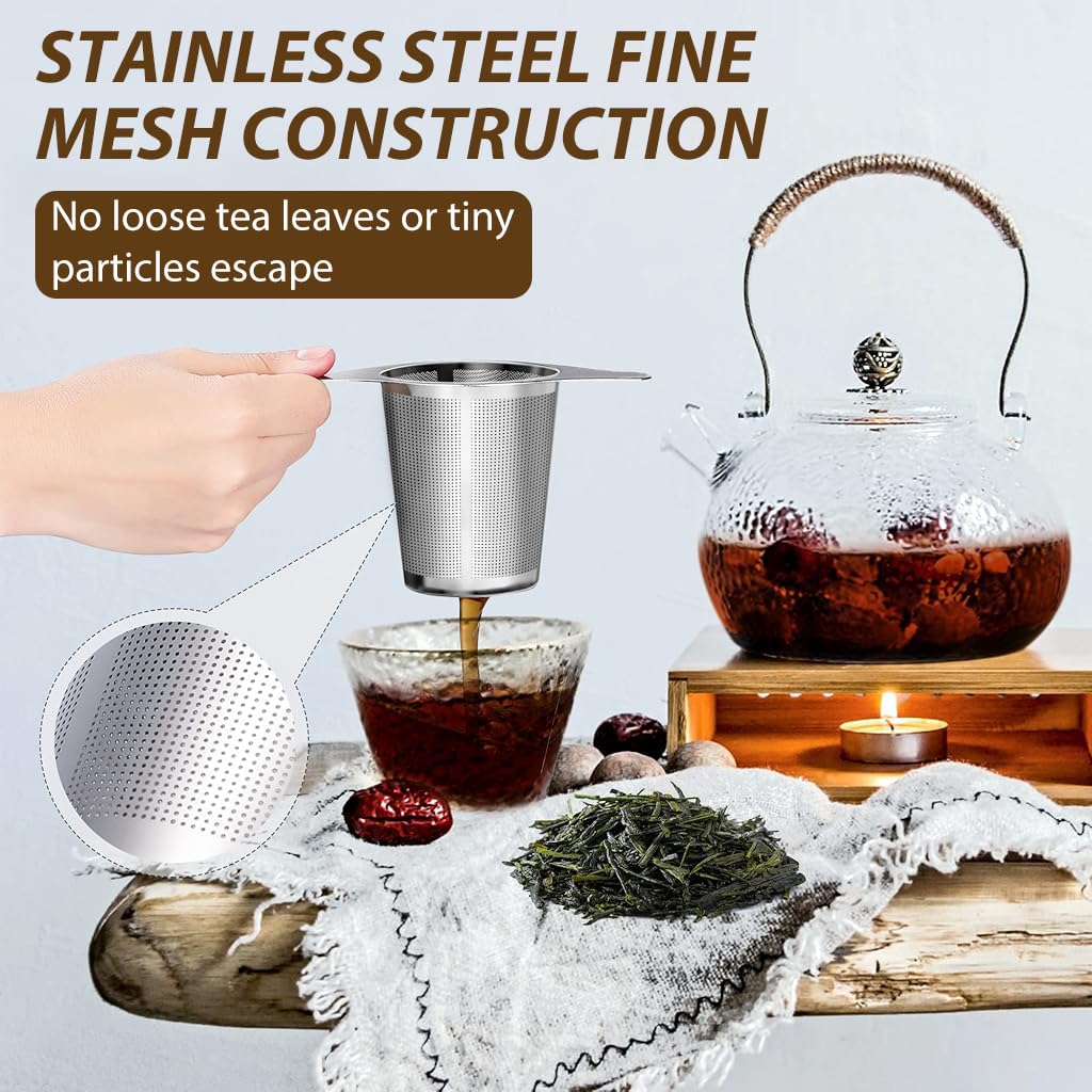 ZIBUYU Tea Infuser for Loose Leaf Tea with Lid featuring Fine Mesh Stainless Steel | 3PCS Set