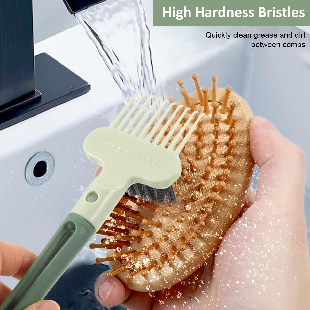 MAYCREATE® Hair Brush Cleaning Tool Comb Cleaning Brush Hair brush Cleaner Comb, 5-in-1 Hair Brush Cleaning Tool, Hair Brush Remover Rake for Removing Hair Dust,Home and Salon Use(Green)