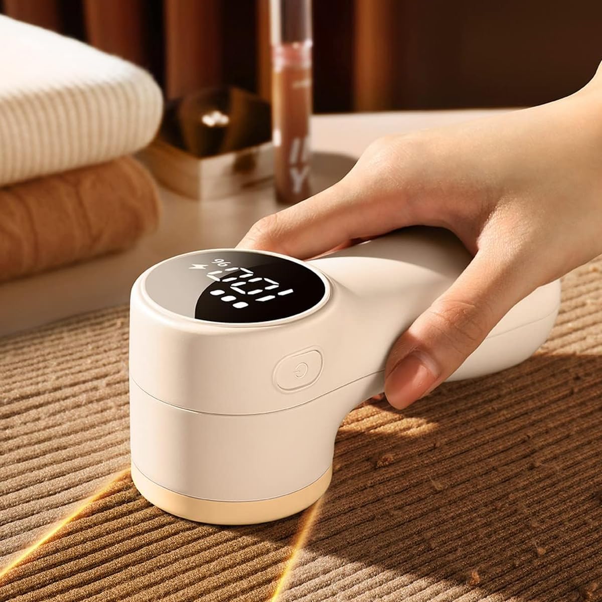 HANNEA Rechargeable Fabric Shaver for Clothes and Furniture with 6 Stainless Steel Blades | 3-Speed Digital Lint Remover