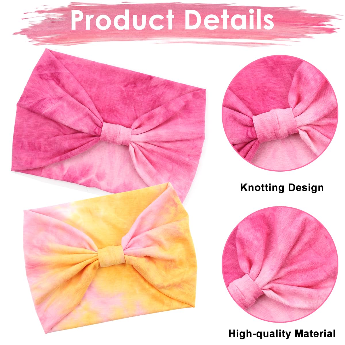 MAYCREATE Head Bands for Women with Stretchy Pre-Tied Fit and Quick-Dry Polyester | 2Pcs Pink & Orange Tie Dye