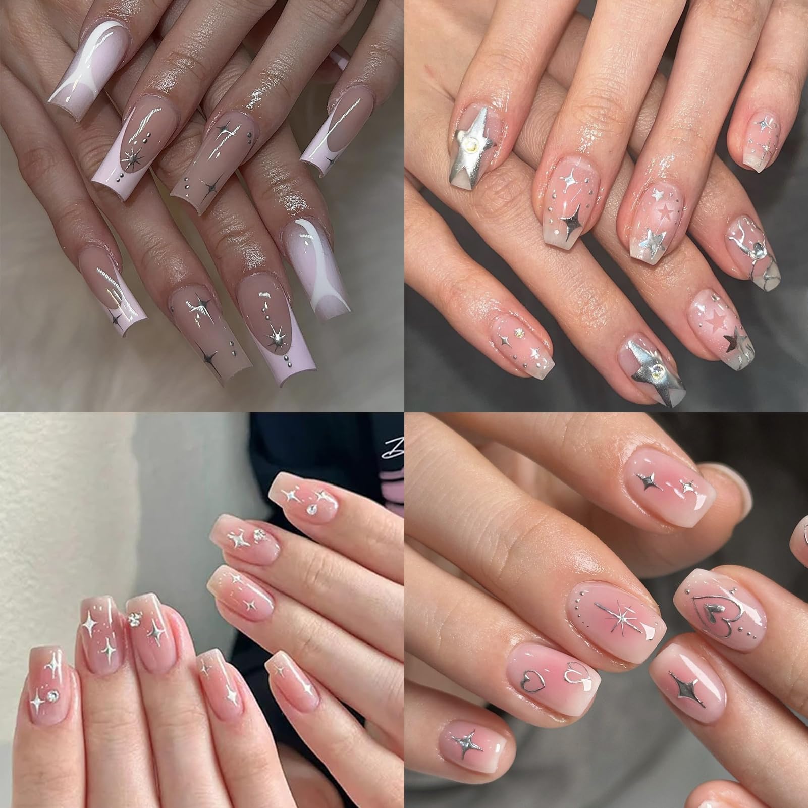 MAYCREATE Nail Decal Stickers for DIY Manicure with 6 Sheets Silver Star Heart Designs | Self Adhesive