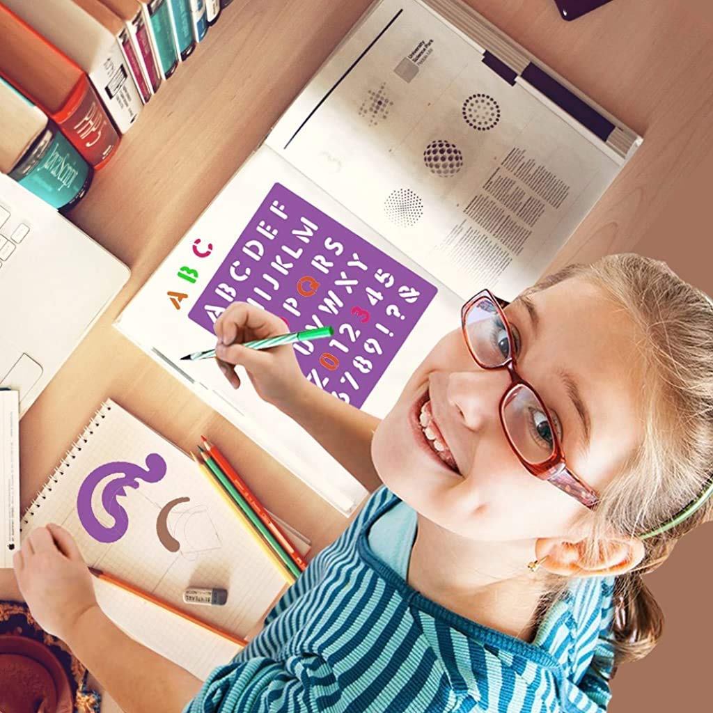 ELEPHANTBOAT Painting Stencils Set for Kids with 14 Templates and 150 Patterns | Reusable PET Plastic