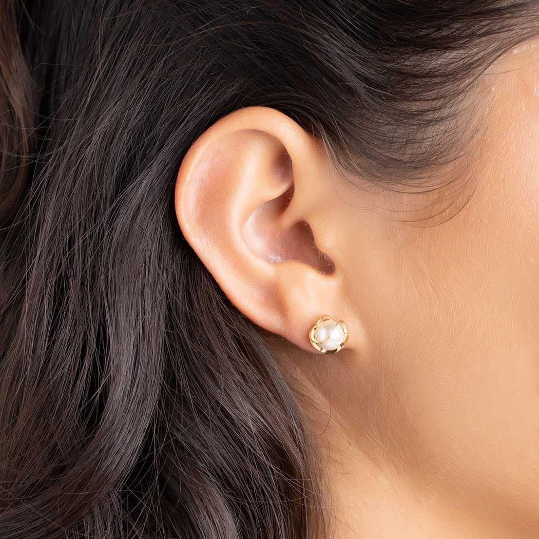 SANNIDHI Earrings for Women featuring Faux Pearl Floral Studs with Golden Outline | Elegant Daily and Party Wear