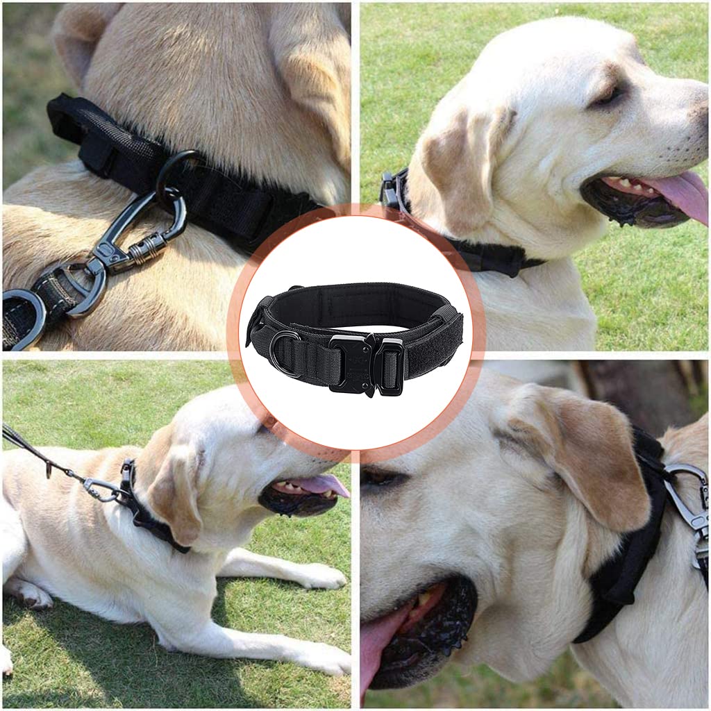 Qpets® Dog Collar Adjustable Nylon Tactical Dog Collar with Strap Handle Dogs Training Collar Quick Release Metal Buckle for Small Medium Large Dogs(Black,XL,19.6''-23.2''/50-59cm)