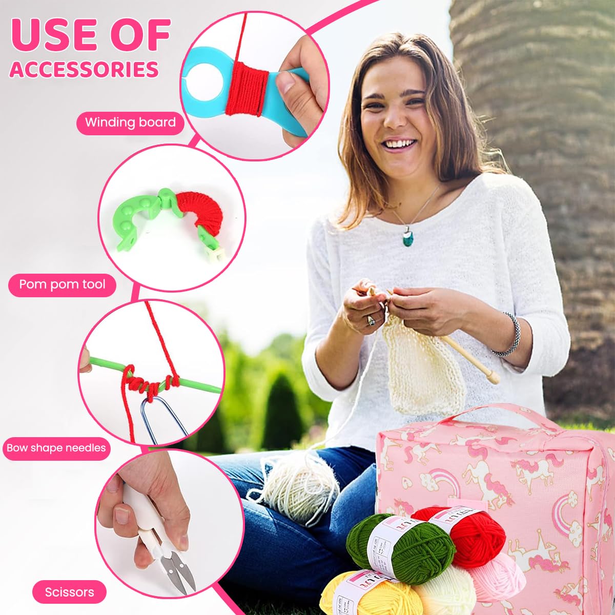 HASTHIP Crochet Kit for Beginners with 214 pcs Ergonomic Hooks and Unicorn Storage Bag | Ideal for Adults and Kids Craft Projects