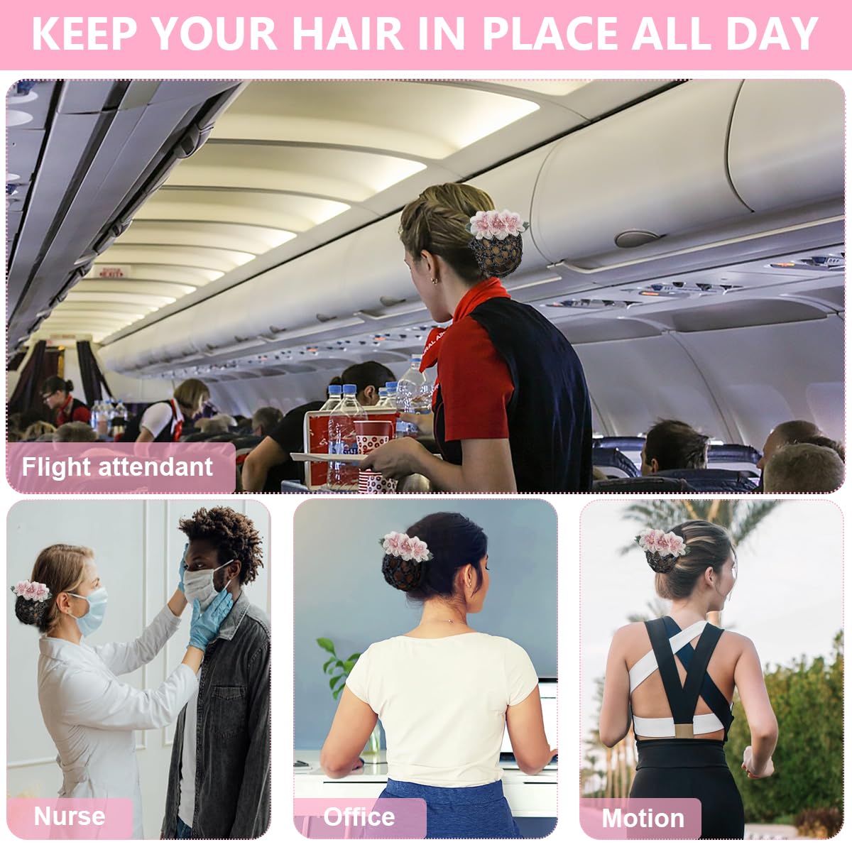 MAYCREATE Hair Snood Net for Bun Hairstyles with Floral Barrette | Nylon Clip for Women