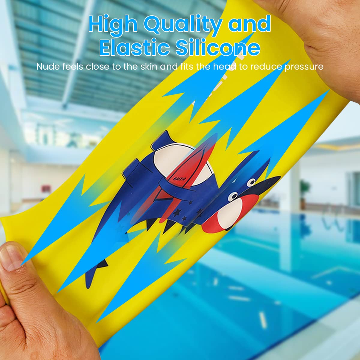 Proberos Kids Silicone Swim Cap for Training with 18cm Opening and Anti-Fog Goggles | Cartoon Design for Boys and Girls