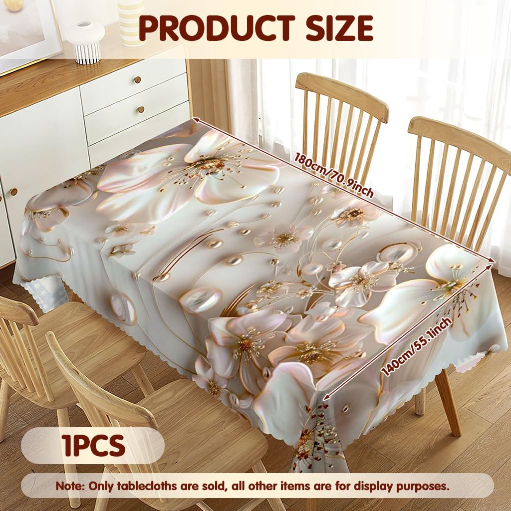 HASTHIP Dining Table Cover for 6 Seater featuring Ruffle Edge and 55x71 in Floral Print | Waterproof Reusable Tablecloth for Kitchen and Holiday Parties