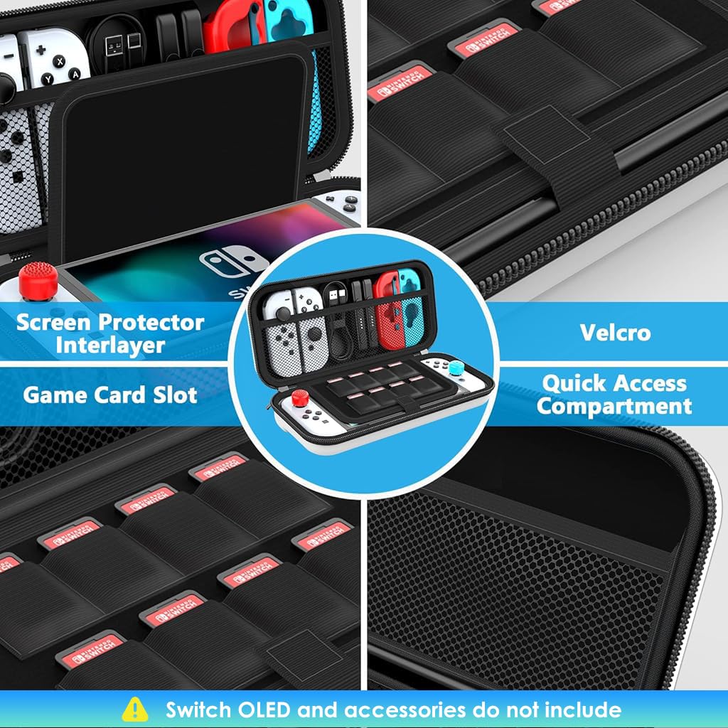 ZORBES Carrying Case for Switch and Switch OLED with 8 Game Slots and Full Open Zipper | EVA Anti Scratch Portable Storage Bag