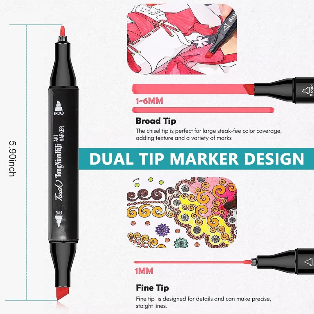 HASTHIP® 80 Colors Dual Tip Alcohol Markers For Coloring Diy Crafts With Brush Chisel Tips Safe Premium Ink Kids Adults Artists Drawing Gifts Multicolor 3PCS