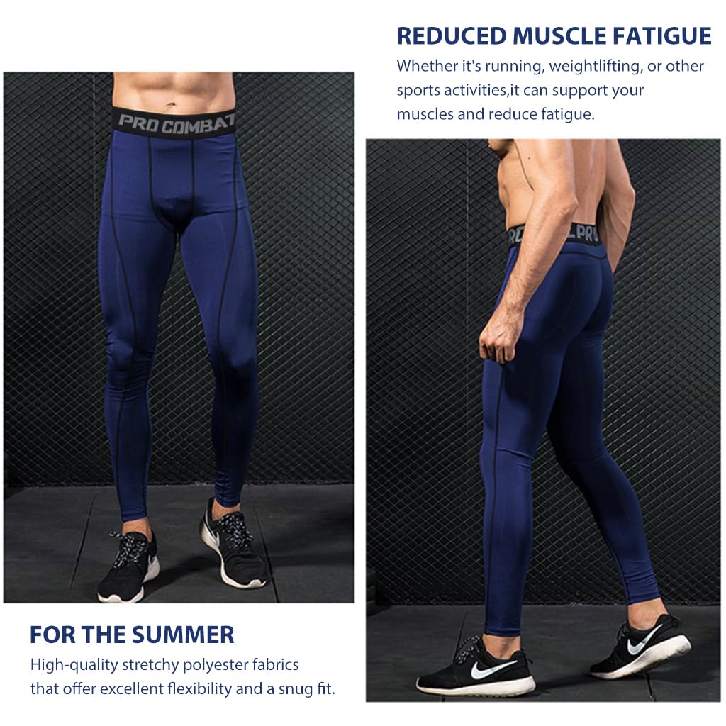 Optifit Men's Compression Shorts for Gym and Running with Elastic Waistband & Moisture Wicking Blue