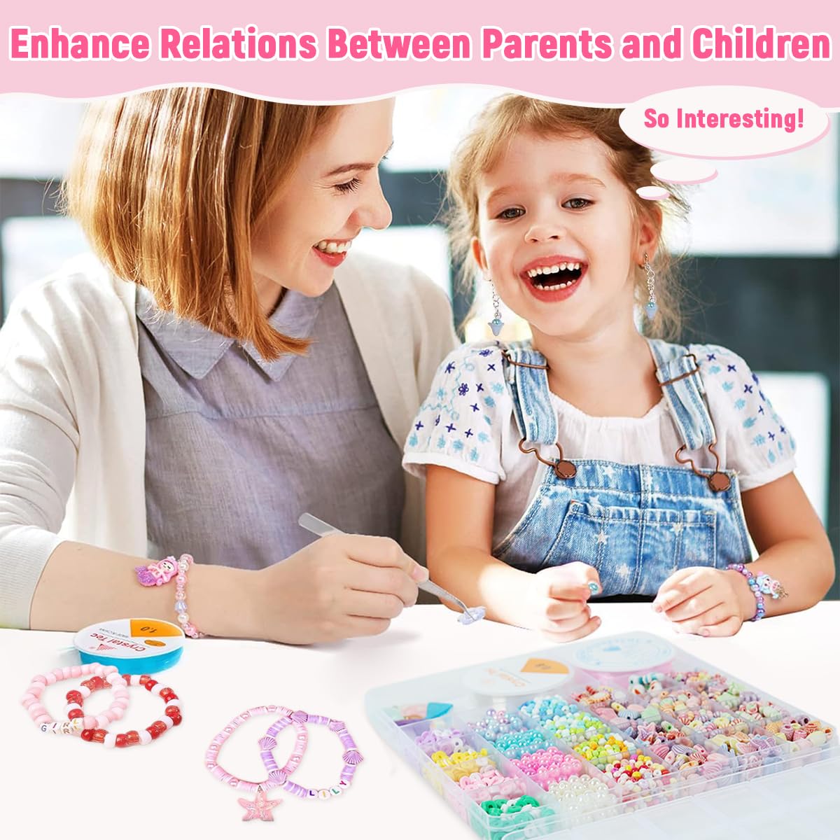 SANNIDHI Bracelet Making Set for Kids with 12 Spacer Bead Styles and Shell Pendants | Creative DIY Jewelry Kit for Girls 7-14 Years