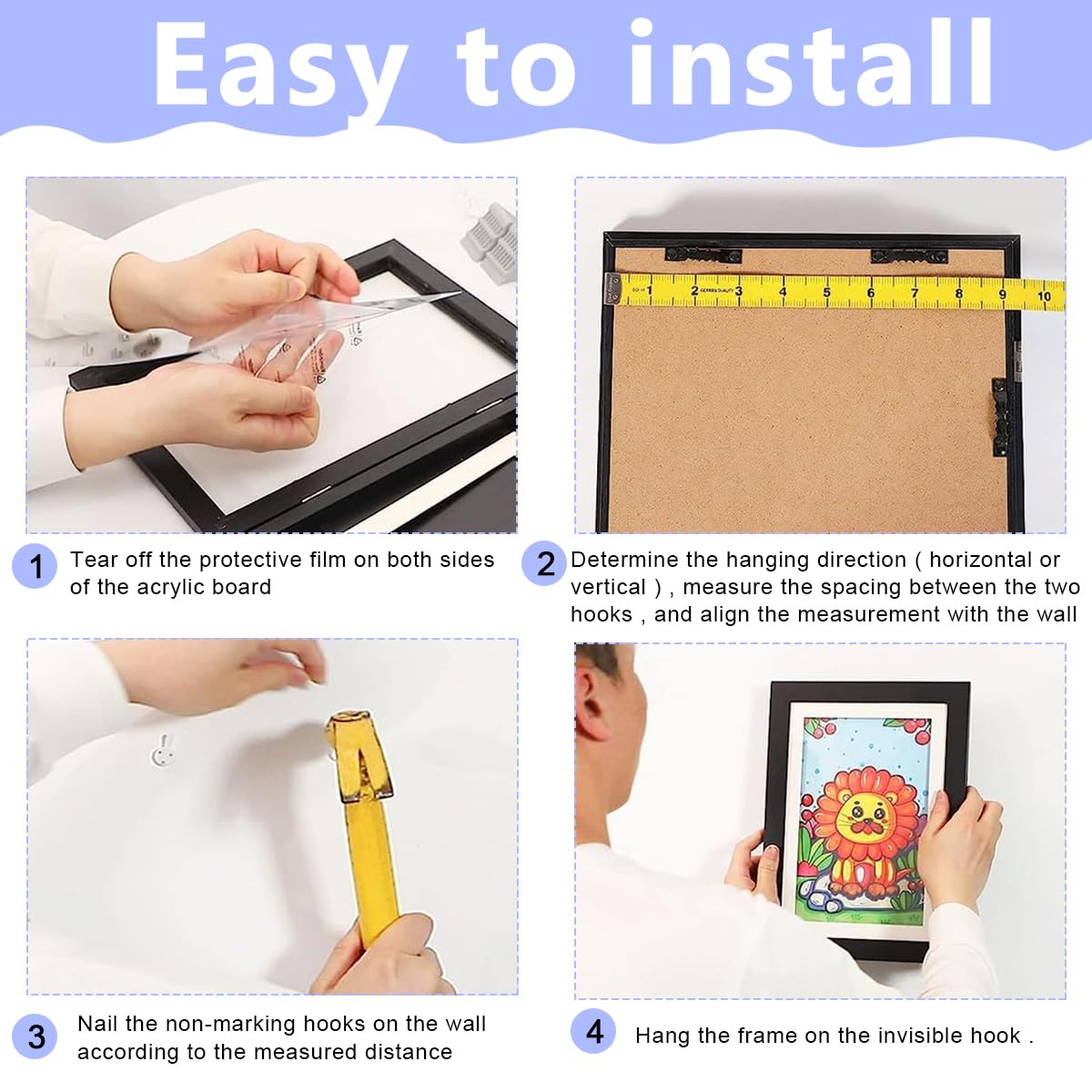 HASTHIP Kids Artwork Picture Frame for 8.3x11.8 in Art with 180° Front Opening Black Wall Display | Holds 50 Pcs