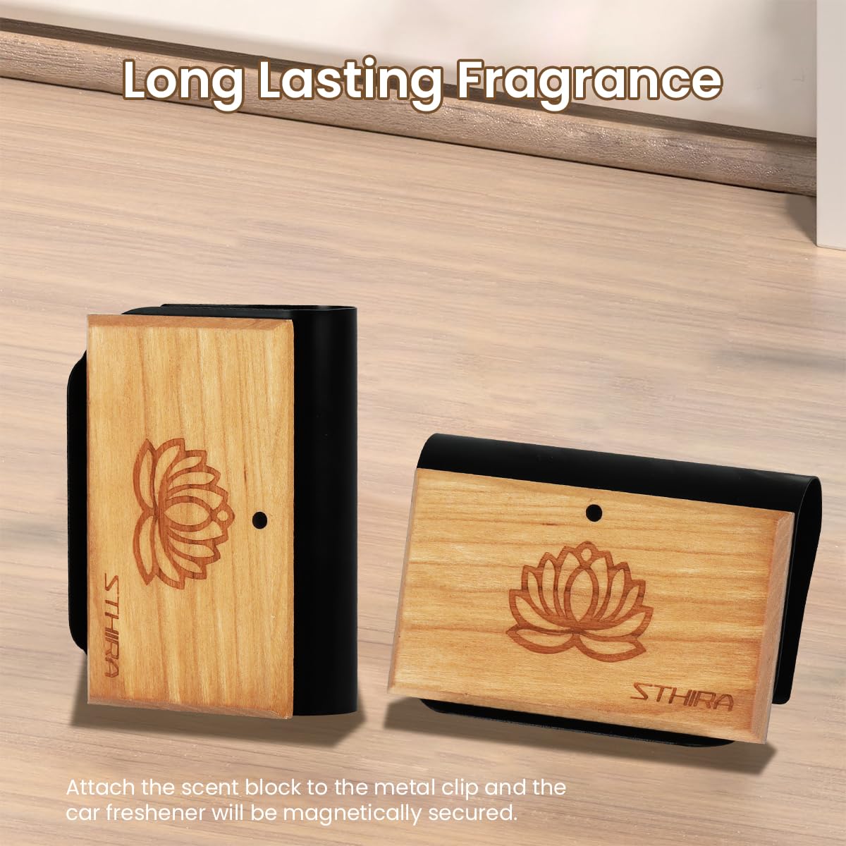 ZIBUYU Wooden Car Air Freshener for Car Vents with Metal Clip 2 Pcs 3×0.7×1 in | Lotus Pattern