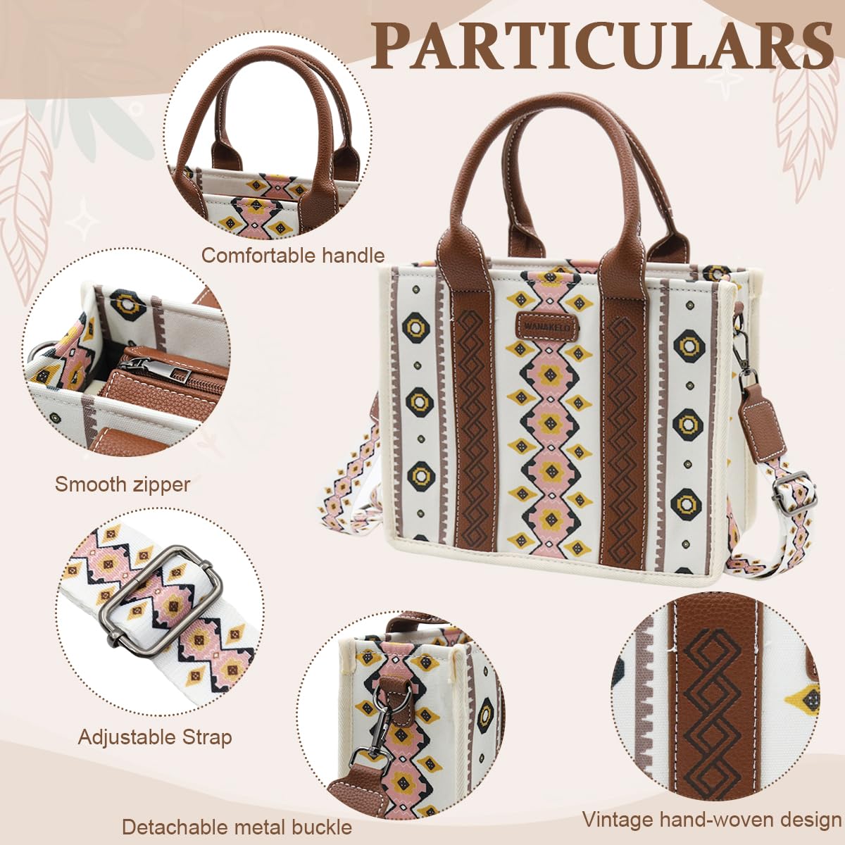 PALAY Tote Bag for Work and Travel with Detachable Shoulder Belt and 10.62x4.72x8.46 in Capacity | Boho Geometric Canvas Style