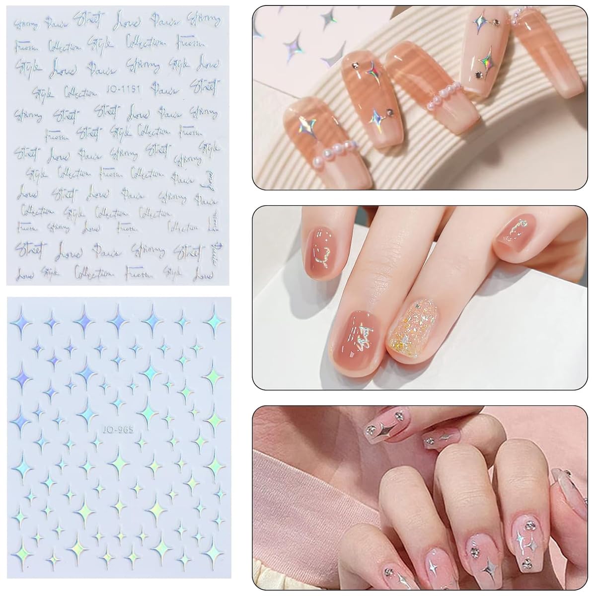 MAYCREATE® 12 Sheets Shining Nail Art Stickers Decals 12 Design Self-Adhesive Glittering Holographic Nail Art Decals for Fake Nail Art DIY Nail Art Decals