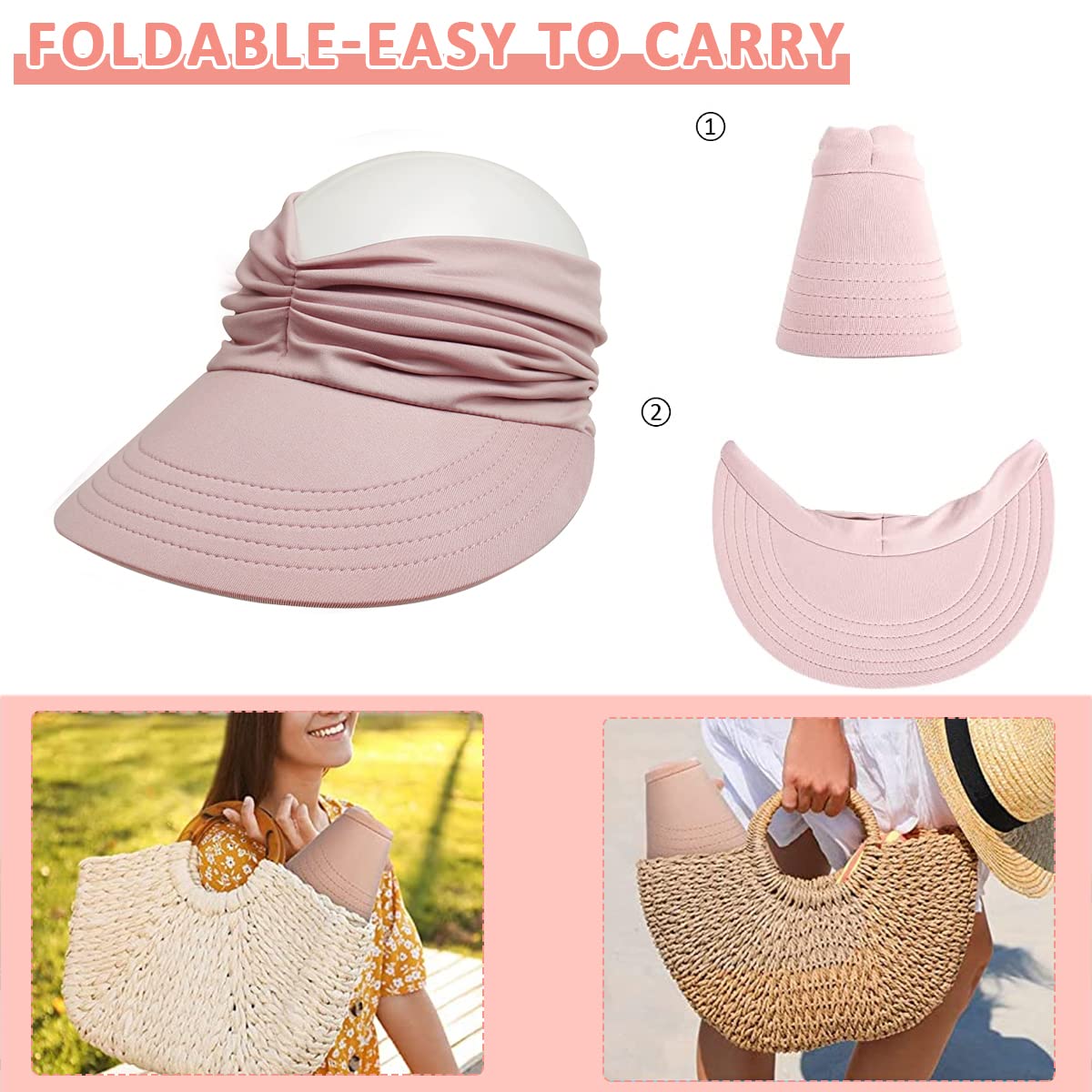 PALAY® Sun Hat for Women Fashion Sun Cap Wide Brim Sun Visor Hat Beach Hat 50+ UV Protection Summer Sport Cap for Travel, Golf, Hiking, Pink