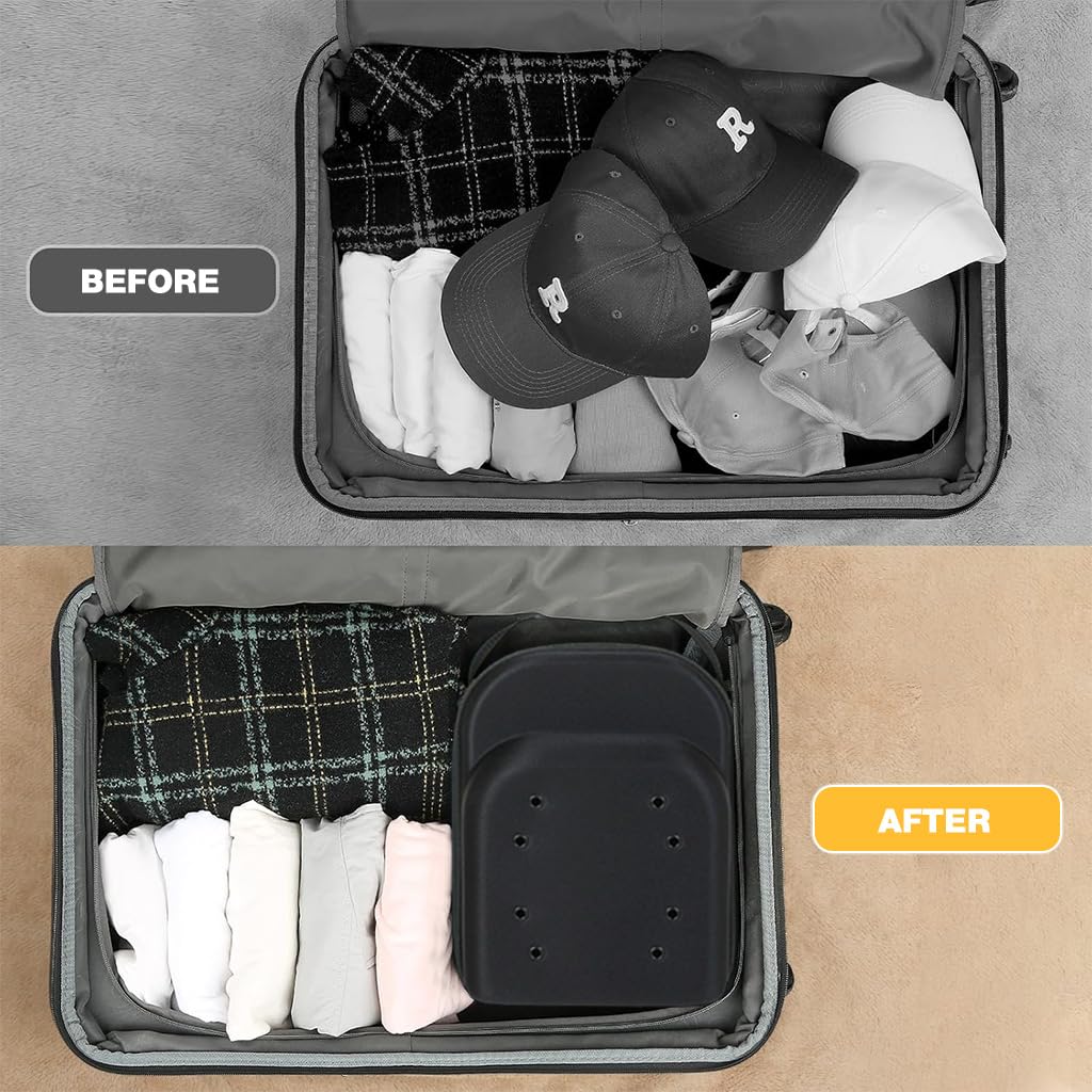 HASTHIP Cap Organizer Bag for Travel with Ventilated EVA Hard Case 4–6 Cap Capacity 33x23x14cm