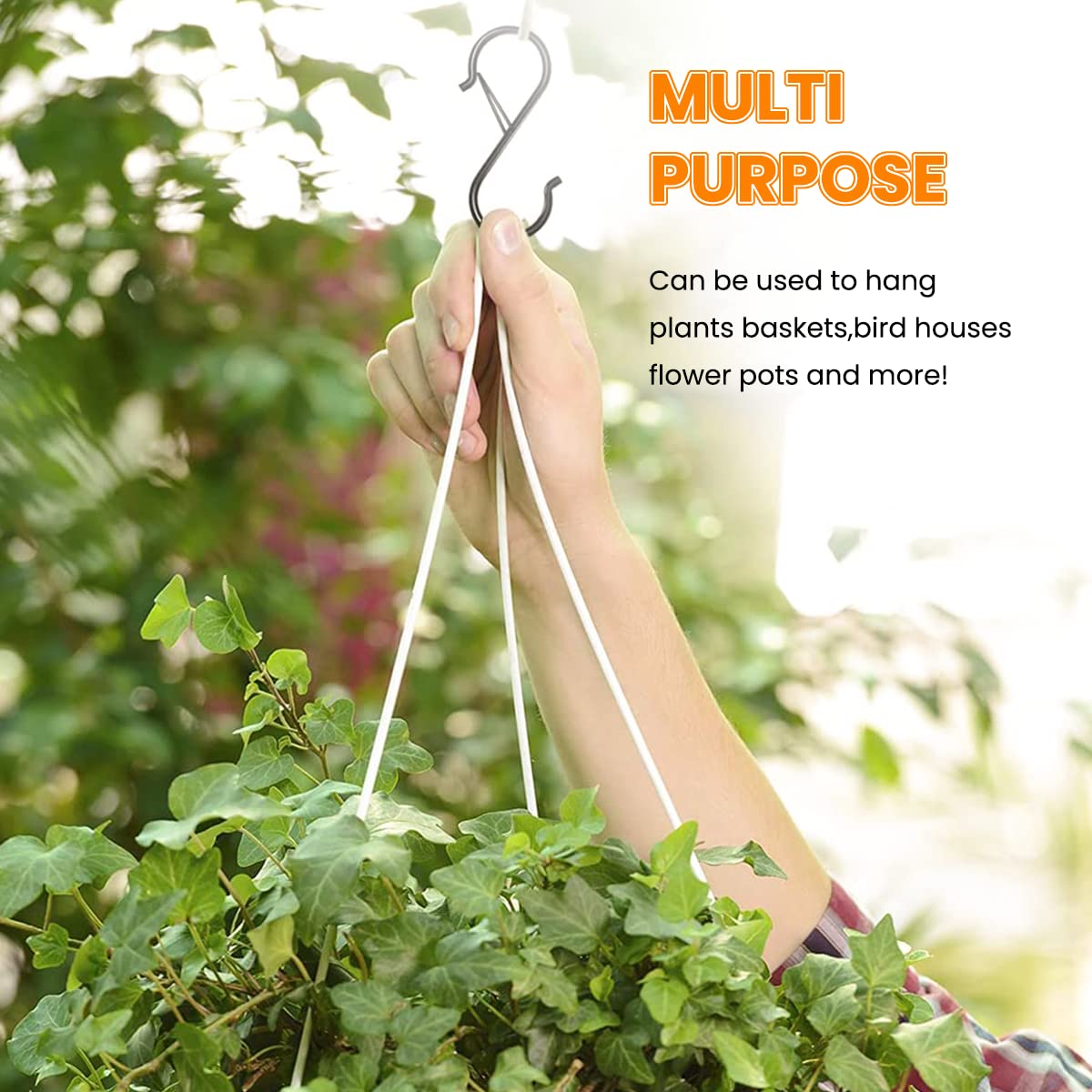 HASTHIP S Shaped Hooks for Kitchen and Closet with Press to Open Buckle Clip 10pcs 3.5 in | Black Metal Hanging Hooks for Plants Pots and Bags