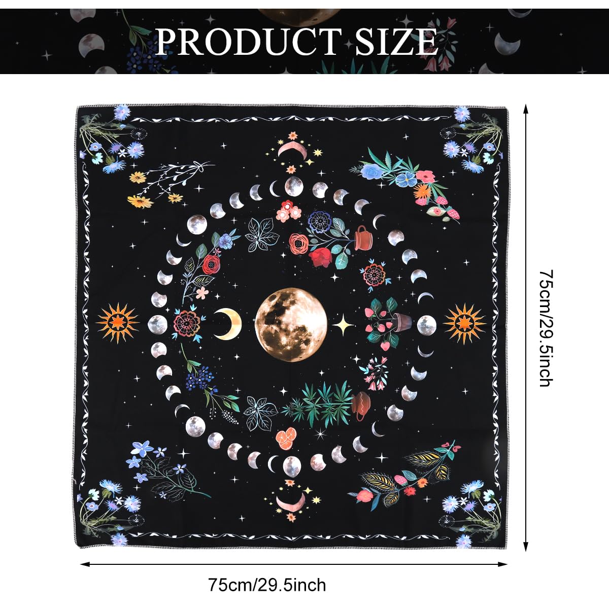 PATPAT Tarot Cloth for Divination featuring Mystical Moon Phase Design 27x27 in Polyester | Spiritual Altar and Meditation Tablecloth