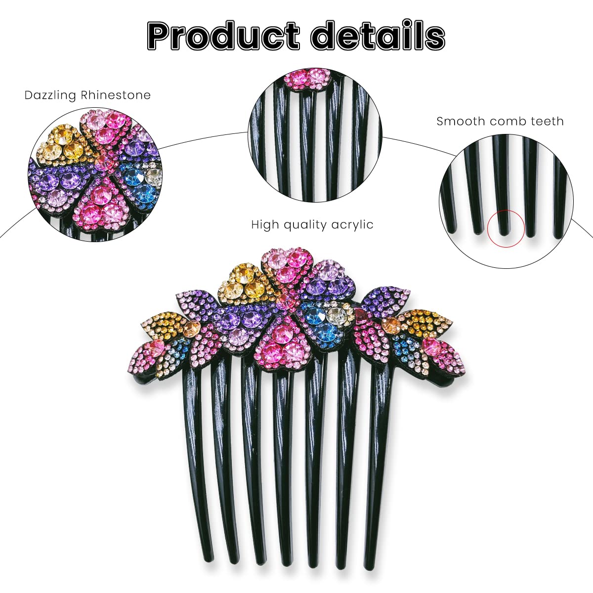 PALAY® 2 Pack Hair Comb Clips for Hair for Women, Rhinestone Flower Hair Clips for Women Ladies, Stylish Slide Hairpins Bride Hair Bun Accessories