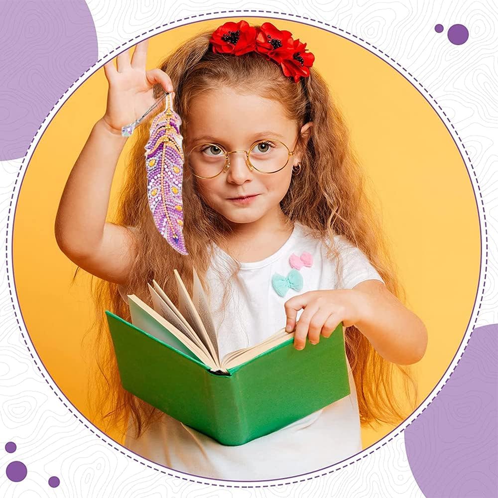 Climberty Diamond Painting Bookmarks Kit 6pcs for DIY Feather Art with Crystal Pendants | Fun Gift for Adults and Kids