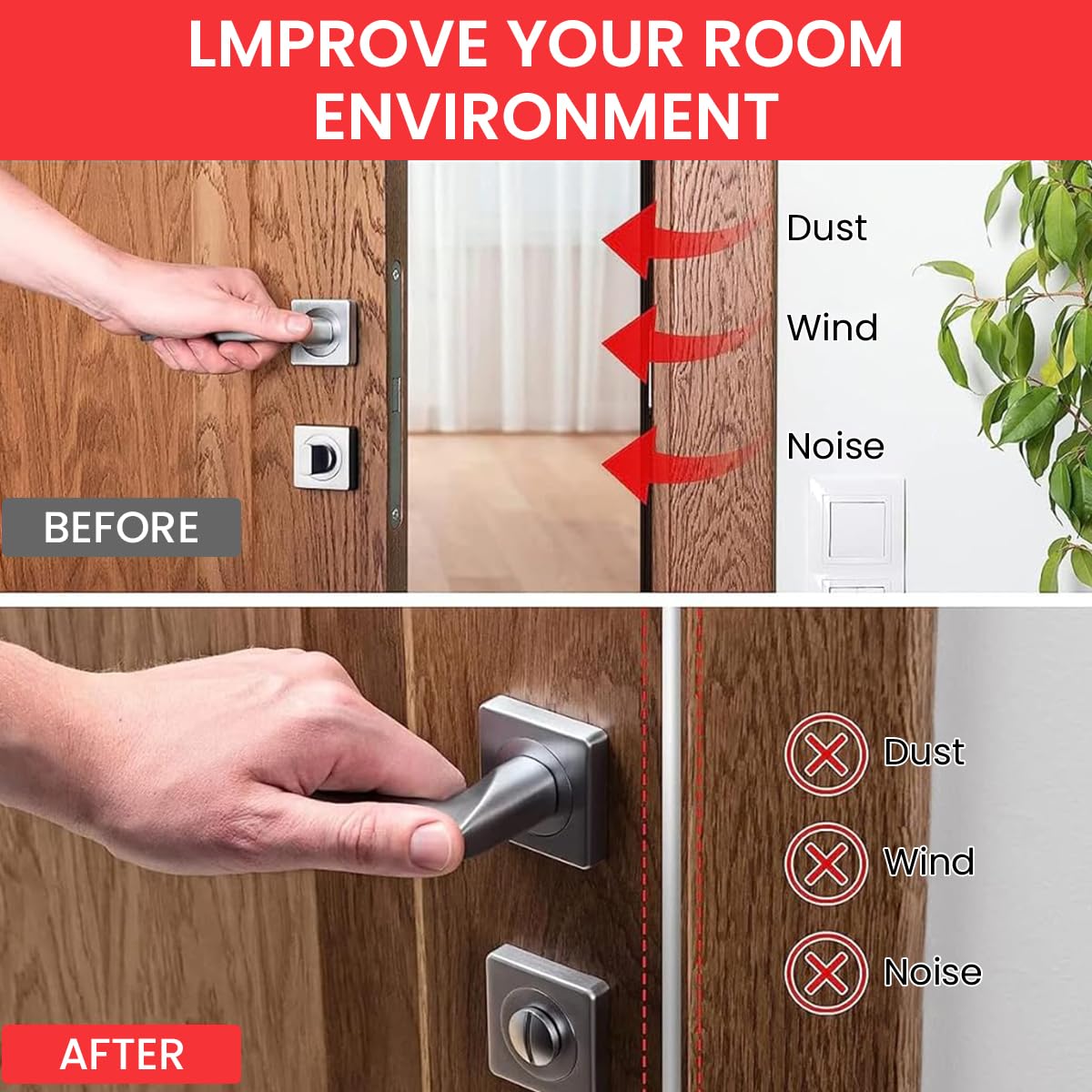 HASTHIP Door Seal Strip for Noise Reduction and Draft Blocking with Self Adhesive TPE 19.7 ft | Cuttable 2 Pack Design