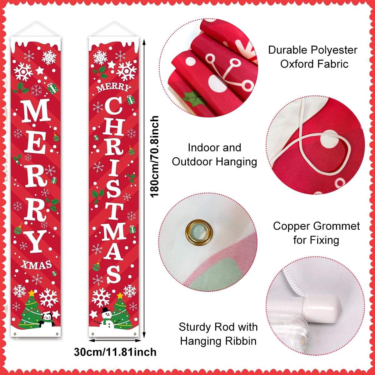 Venzina® Christmas Wall Decoration 5.9ft Wall Hanging Christmas Couplets Christmas Door Couplet Outdoor Yard Front Porch Couplet Set, Hanging Merry Christmas Wall Couplet for Porch, Door, Balcony