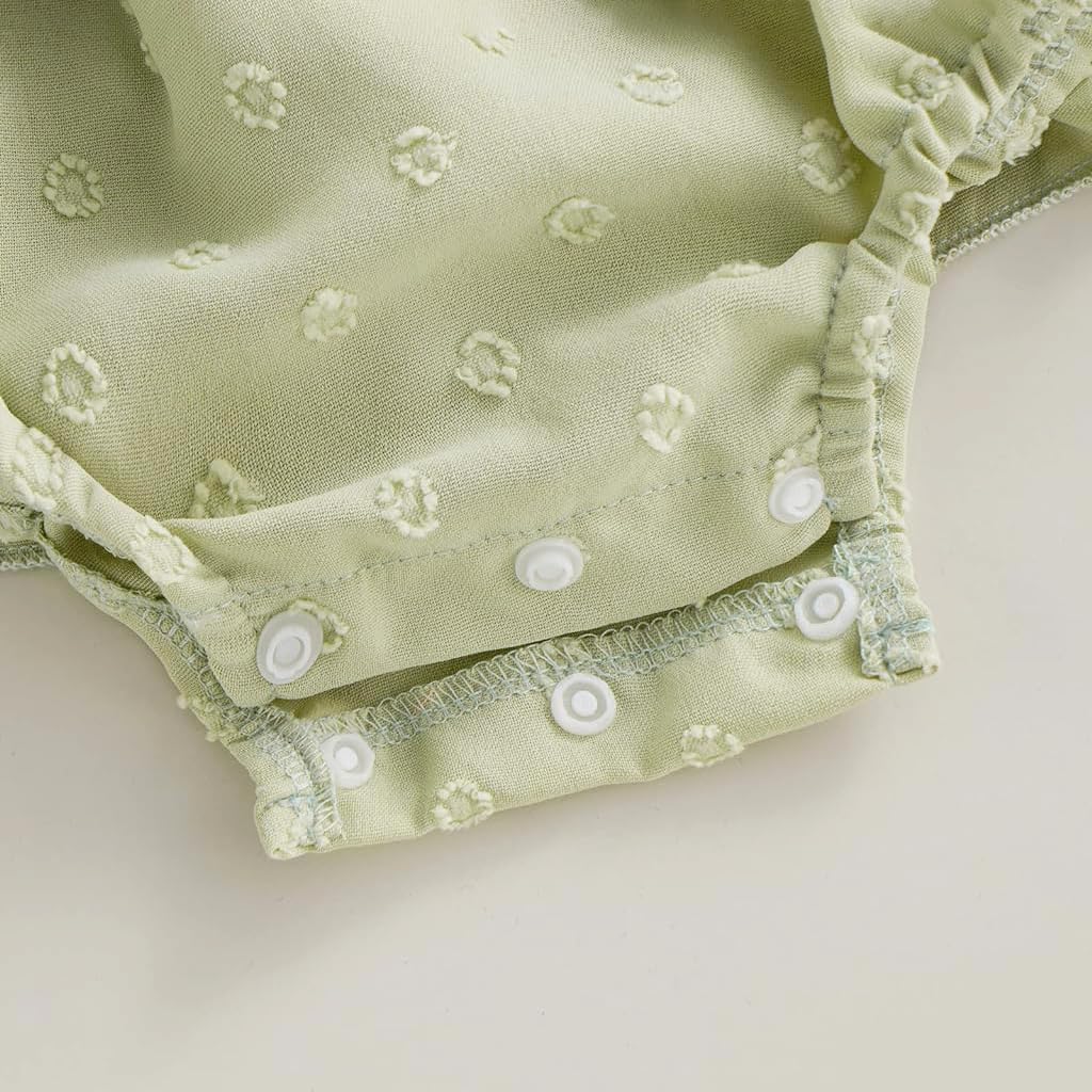 SNOWIE SOFT Baby Dress Bow Headband Set Infant Girls Romper Dress Light Green Princess Baby Dress Short Sleeve Ruched Jumpsuits Skirts Hem Bodysuits Baby Shower Gift for Infant Girls 3-6 Month