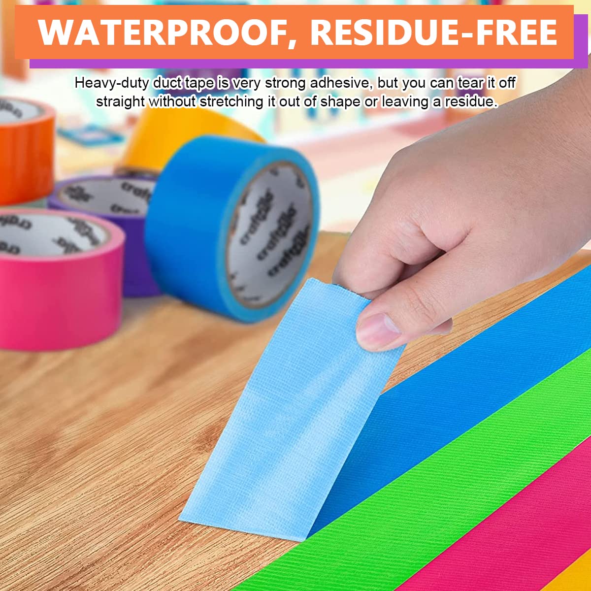 Serplex Duct Tape for Crafts and Repairs with Tear by Hand Design 10m×5cm 6 Rolls Rainbow | Writable Residue-Free Waterproof PE Gauze Composite