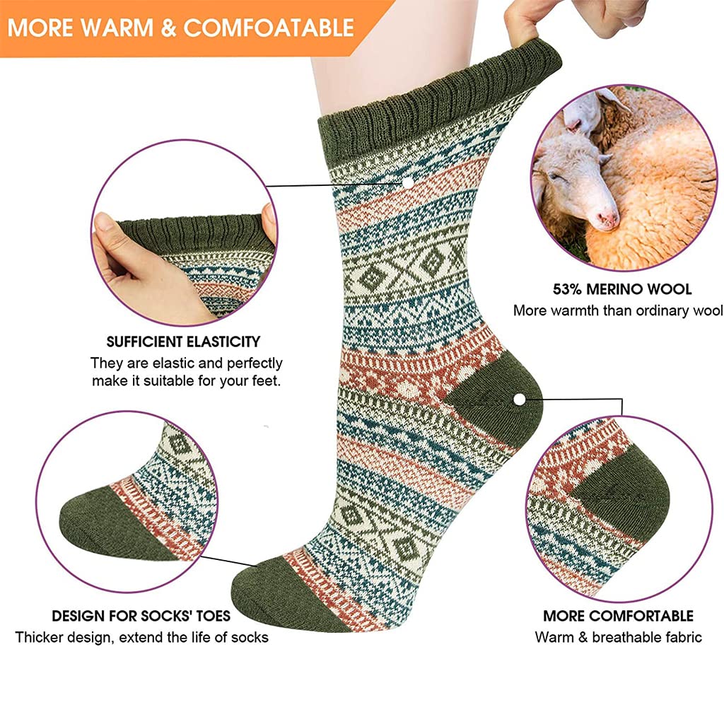 ZIBUYU® 5 pairs Men Long Wool Socks Winter Warm Socks Knitted Socks Floor Socks Vintage Stripy Sockes for Men Christmas Gift Birthday Gift for Men