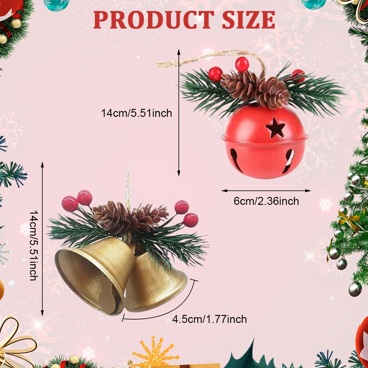 HASTHIP Christmas Jingle Bells for Tree and Home Decor featuring Hemp Rope Hanging | 5PCS 3.9 in Metal Ornaments